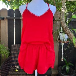 Matching red lacy pjs